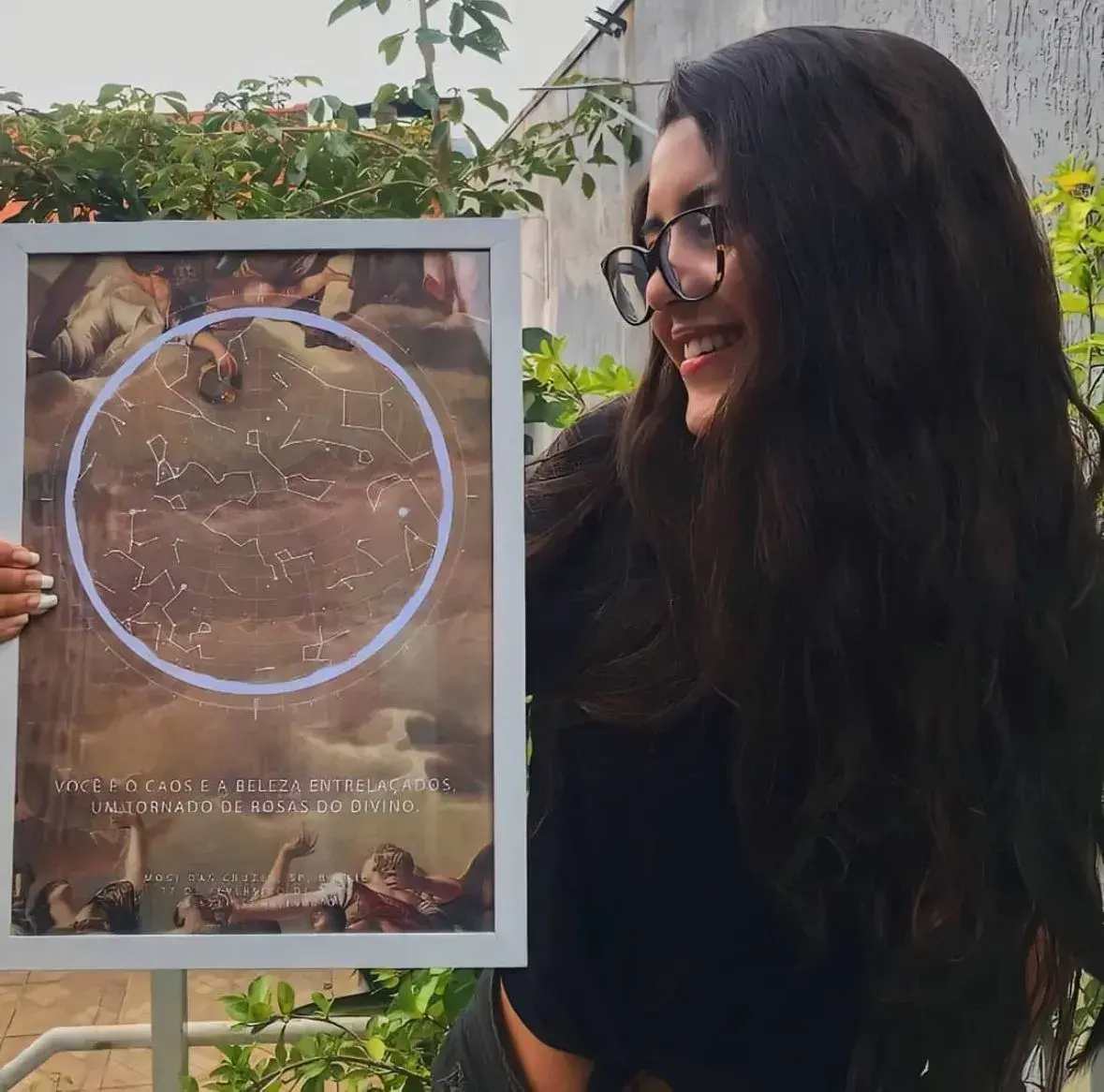 Girl holding star map from her birth with classic Renaissance art themeRetry